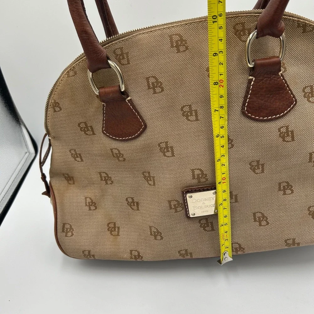 Dooney & Bourke Satchel Women Medium Tan Monogram Canvas Leather Trim Dome Bag